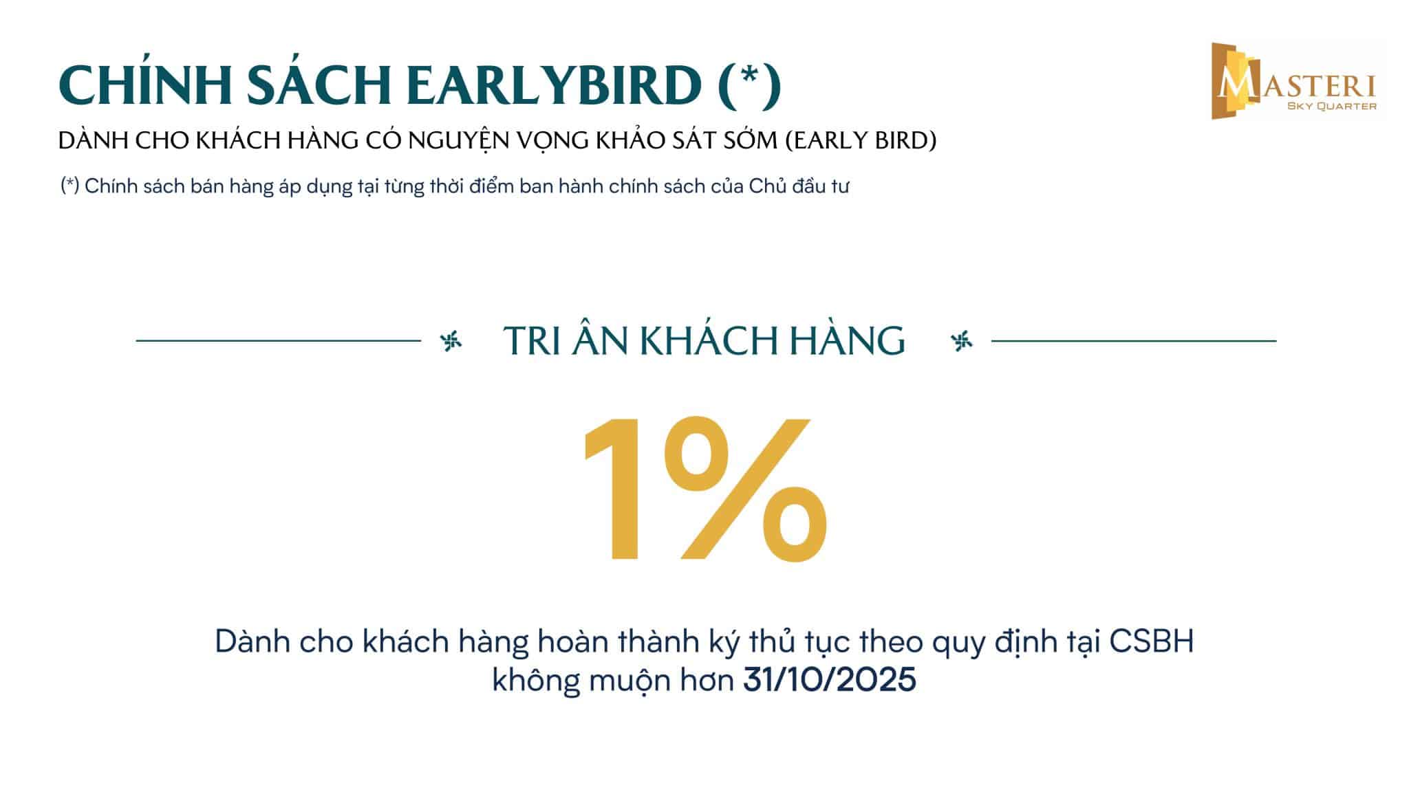 Chính sách Earlybird Masteri Sky Quarter